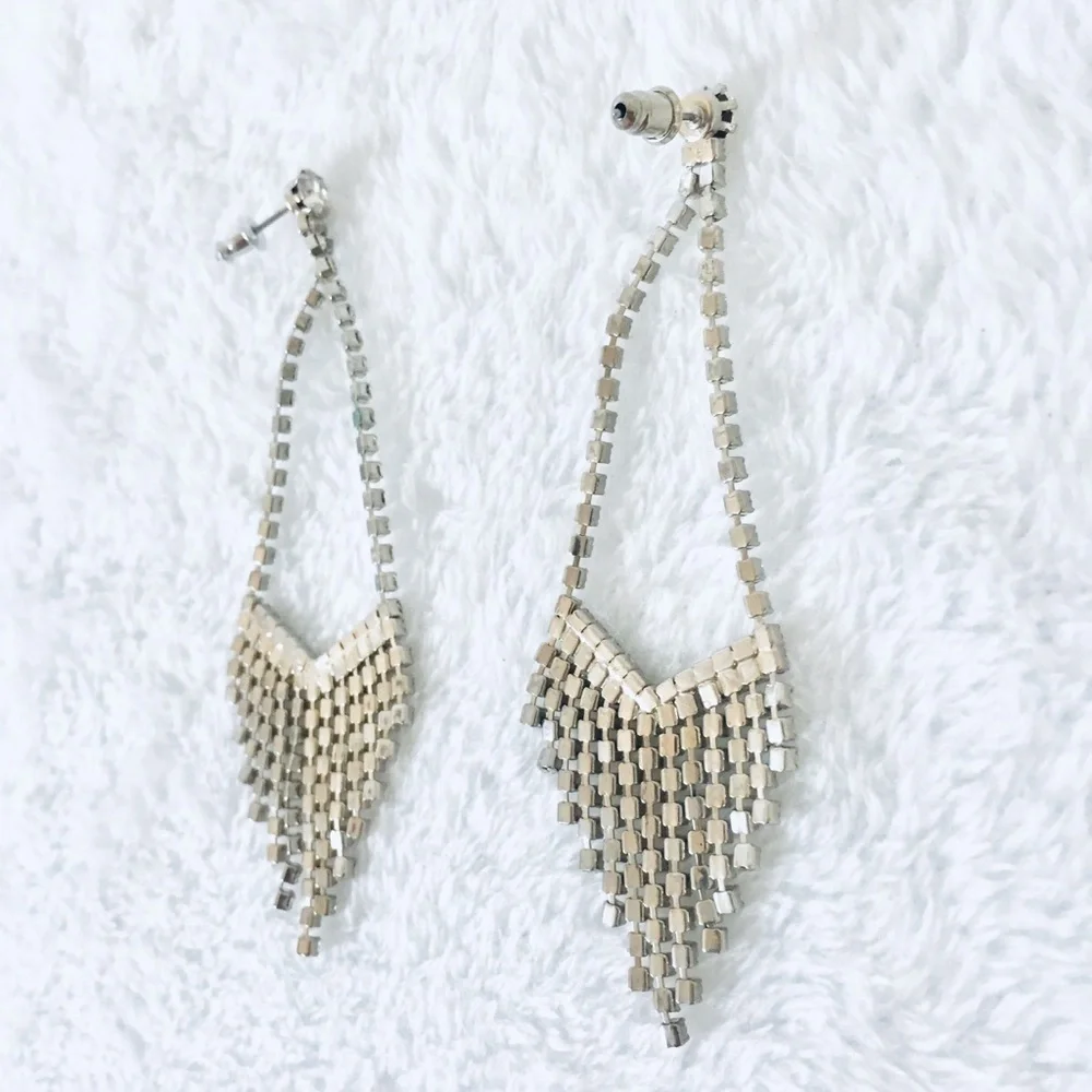 Silver Tone Post Pierced Earrings Clear Sparkling